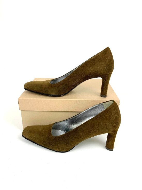 Joan & David Shoes - Vintage Joan & David Square-Toe Pumps Olive Green Suede Leather Sz 9.5 M